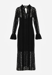 Born2be - Czarna Koronkowa Sukienka o Taliowanym Kroju z Wiązaniem przy Dekolcie Nevellirae. Okazja: na co dzień. Kolor: czarny. Materiał: koronka. Długość rękawa: na ramiączkach. Typ sukienki: proste. Styl: casual, elegancki, klasyczny #6