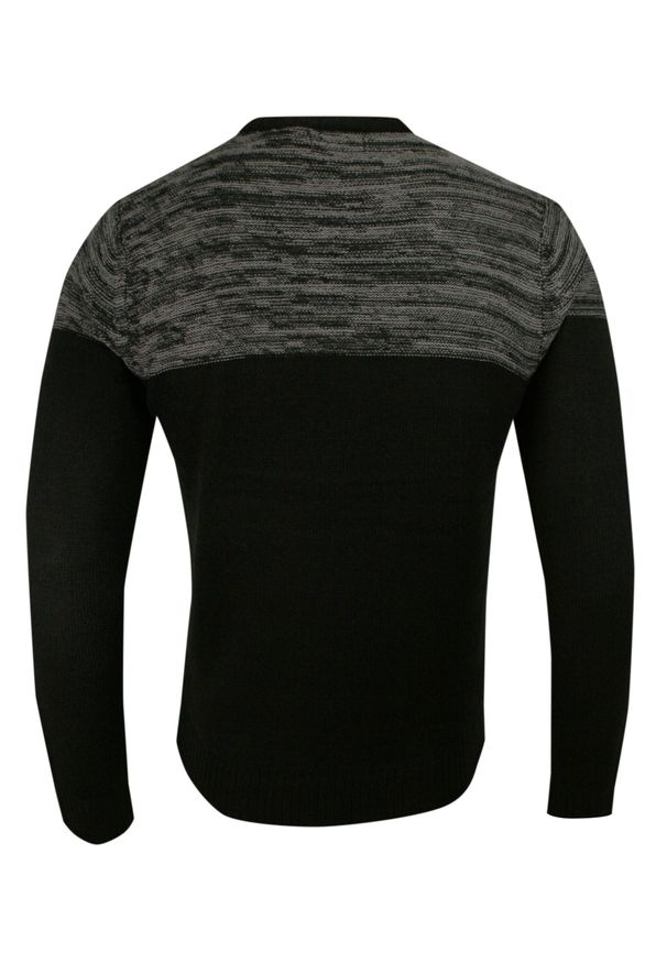 Brave Soul - Sweter Czarno-Szary z Okrągłym Dekoltem, Dwukolorowy, Drobny Dziergany Wzór -BRAVE SOUL- Męski. Kolor: wielokolorowy, czarny, szary. Materiał: dziergany, akryl. Styl: klasyczny