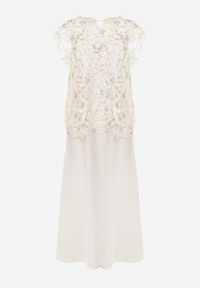 Born2be - Jasnobeżowa Satynowa Sukienka na Ramiączka z Wiskozy i Bawełny z Narzutką Messishis. Okazja: na co dzień. Kolor: beżowy. Materiał: wiskoza, satyna, bawełna. Długość rękawa: na ramiączkach. Wzór: aplikacja. Sezon: lato. Styl: casual #3