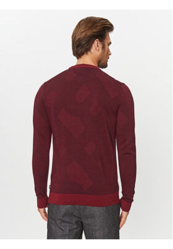 BOSS - Boss Sweter Motivo DARK RED Bordowy Regular Fit. Kolor: czerwony. Materiał: wełna