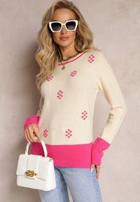 Renee - Jasnobeżowy Sweter z Drobnymi Kropkami z Wełną Angorską Liname. Kolor: beżowy. Materiał: wełna. Wzór: kropki #4