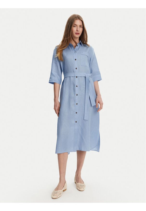 Max Mara Leisure Sukienka koszulowa Salute 2516221028 Błękitny Regular Fit. Kolor: niebieski. Materiał: len. Typ sukienki: koszulowe