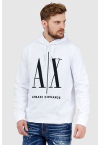 Armani Exchange - ARMANI EXCHANGE Biała bluza męska z kapturem i wyszywanym logo. Typ kołnierza: kaptur. Kolor: biały #1