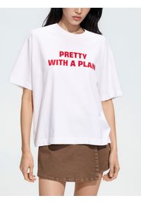 Reserved - Bawełniany t-shirt z nadrukiem - biały. Kolor: biały. Materiał: bawełna. Wzór: nadruk