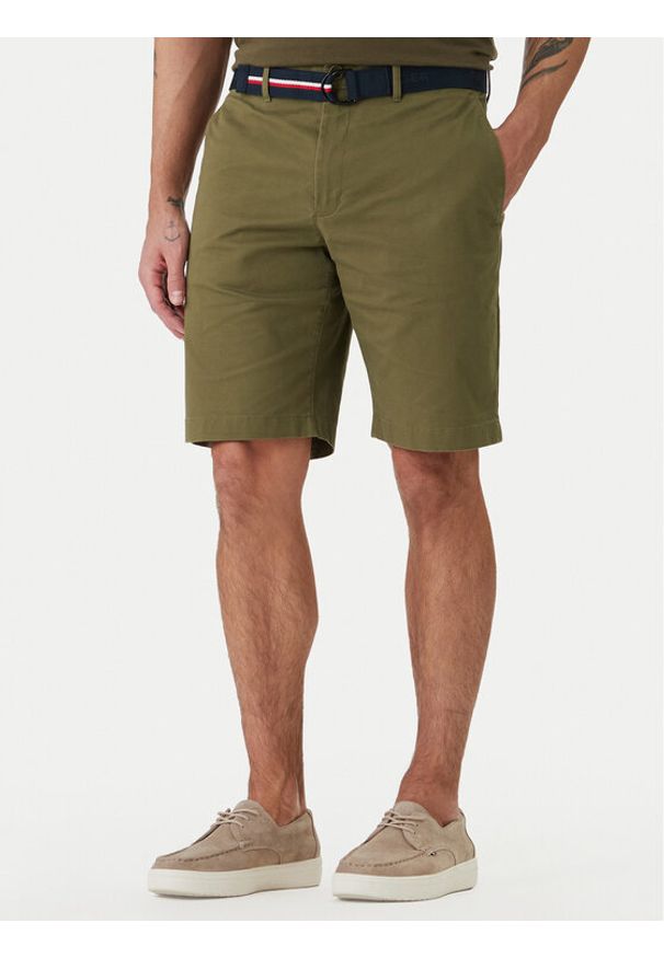 TOMMY HILFIGER - Tommy Hilfiger Komplet szorty i pasek Denton MW0MW42349 Khaki Slim Fit. Kolor: brązowy. Materiał: bawełna