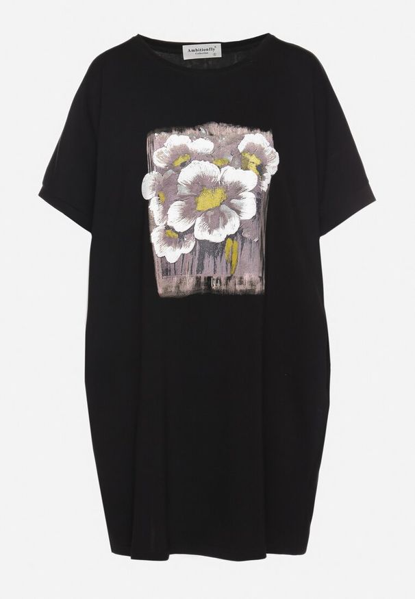 Born2be - Czarna Pudełkowa Sukienka z Wiskozą i Ozdobnym Nadrukiem Elaniriel. Okazja: na spacer, na co dzień. Kolor: czarny. Materiał: wiskoza. Długość rękawa: krótki rękaw. Wzór: nadruk. Sezon: wiosna. Styl: casual, klasyczny