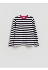 Reserved - Bawełniany longsleeve w paski - granatowy. Kolor: niebieski. Materiał: bawełna. Długość rękawa: długi rękaw. Wzór: paski #1