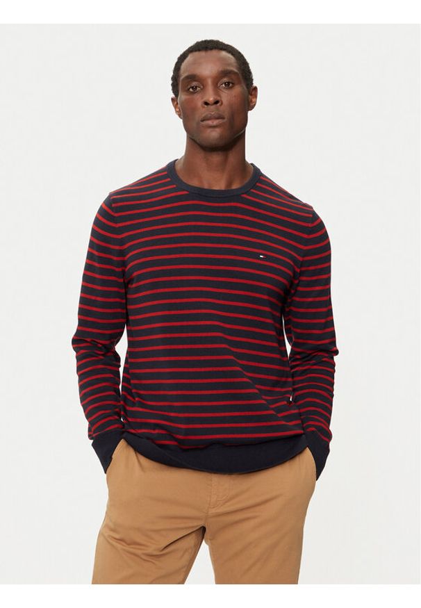 TOMMY HILFIGER - Tommy Hilfiger Sweter Essential MW0MW14748 Granatowy Regular Fit. Kolor: niebieski. Materiał: bawełna