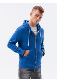 Ombre Clothing - Bluza męska rozpinana z kapturem BASIC - niebieski V9 B977 - XL. Typ kołnierza: kaptur. Kolor: niebieski. Materiał: bawełna, poliester