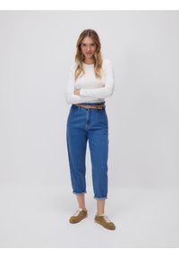 Reserved - Jeansy paperbag - niebieski. Kolor: niebieski