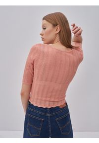 Big-Star - Sweter damski o ażurowym splocie Naome 702. Kolor: różowy. Materiał: jeans. Wzór: ażurowy, ze splotem