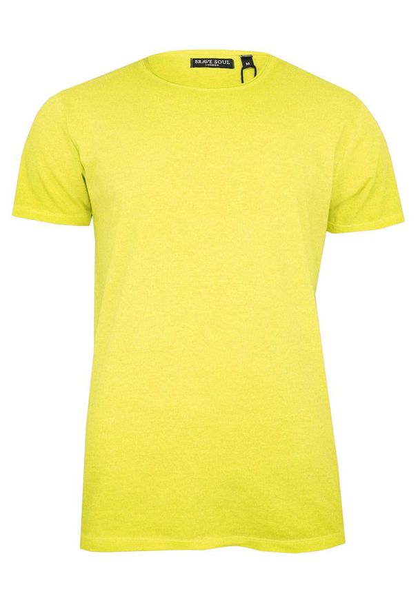 Brave Soul - Żółty T-Shirt (Koszulka) Bez Nadruku -BRAVE SOUL- Męski, Okrągły Dekolt, Fluo, Intensywny Kolor. Okazja: na co dzień. Kolor: złoty, wielokolorowy, żółty. Materiał: bawełna. Styl: casual