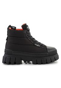 Buty do chodzenia damskie Palladium Revolt Boot Overcush. Wysokość cholewki: za kostkę. Zapięcie: sznurówki. Kolor: czarny. Materiał: materiał, syntetyk, tkanina. Szerokość cholewki: normalna. Sport: turystyka piesza