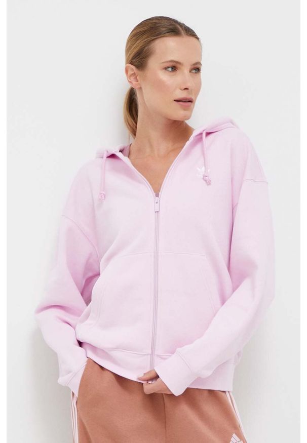adidas Originals bluza damska kolor różowy z kapturem gładka. Typ kołnierza: kaptur. Kolor: różowy. Materiał: materiał. Wzór: gładki