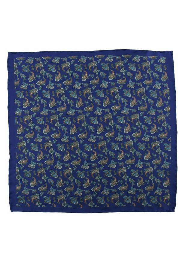 Granatowa Jedwabna Męska Poszetka -EM Men's Accessories- w Drobny Wzór Paisley. Kolor: niebieski. Materiał: jedwab. Wzór: paisley