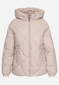 Born2be - Jasnobeżowa Pikowana Kurtka z Kapturem Rękawy Zakończone Gumką Liliaz. Okazja: na spotkanie biznesowe, na co dzień, do pracy, na spacer. Typ kołnierza: kaptur. Kolor: beżowy. Materiał: jeans. Styl: biznesowy, casual, elegancki #4