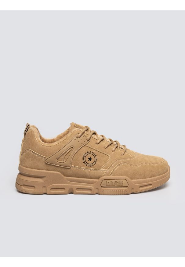 Big-Star - Sneakersy męskie ze skóry ekologicznej beżowe OO174578 801. Okazja: na co dzień. Nosek buta: okrągły. Kolor: beżowy. Materiał: skóra ekologiczna