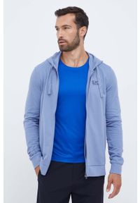EA7 Emporio Armani bluza bawełniana męska kolor niebieski z kapturem gładka. Okazja: na co dzień. Typ kołnierza: kaptur. Kolor: niebieski. Materiał: bawełna. Wzór: gładki. Styl: casual