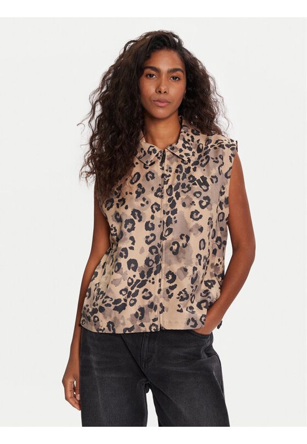Adidas - adidas Kamizelka Animal Print 3-Stripes JV6957 Beżowy Loose Fit. Kolor: beżowy. Materiał: syntetyk. Wzór: nadruk
