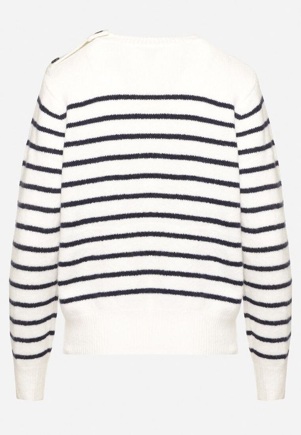 Born2be - Biały Sweter w Paski o Klasycznym Kroju Rialira. Okazja: na co dzień. Kolor: biały. Materiał: jeans. Długość rękawa: długi rękaw. Długość: długie. Wzór: paski. Styl: klasyczny