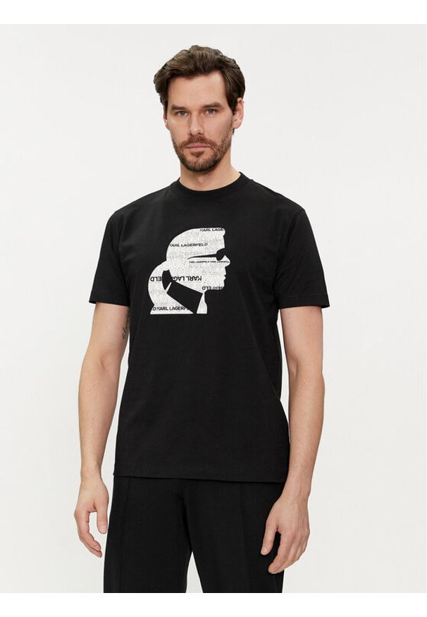 Karl Lagerfeld - KARL LAGERFELD T-Shirt 755423 542241 Czarny Regular Fit. Typ kołnierza: dekolt w karo. Kolor: czarny. Materiał: bawełna