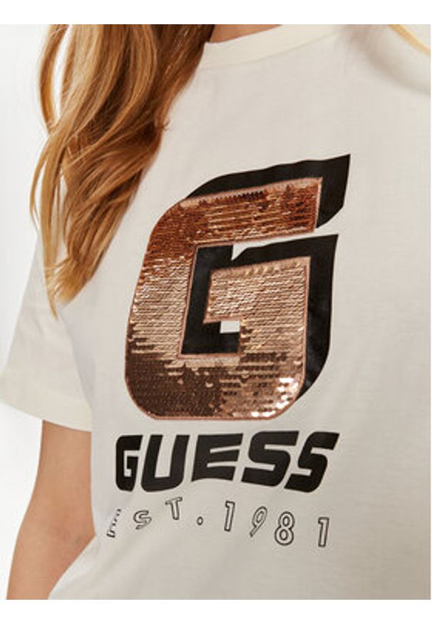 Guess T-Shirt Ines V4YI07 I3Z14 Écru Regular Fit. Materiał: bawełna