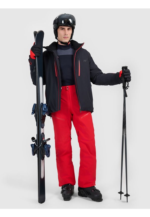 4f - 4F Kurtka narciarska z panelem grzewczym i systemem RECCO membrana 20000 męska - czarna XXL. Typ kołnierza: kołnierzyk stójkowy. Kolor: czarny. Materiał: materiał. Wzór: nadruk. Sezon: zima