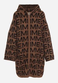 Born2be - Brązowo-Czarny Rozpinany Kardigan z Kapturem z Motywem Liter Belletusa. Okazja: na co dzień. Typ kołnierza: kaptur. Kolor: brązowy. Materiał: jeans. Styl: casual #2