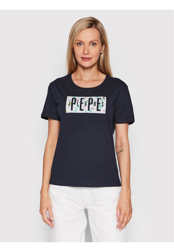 Pepe Jeans T-Shirt Patsy PL505218 Granatowy Regular Fit. Kolor: niebieski. Materiał: bawełna