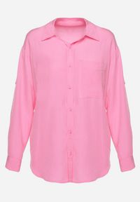 Born2be - Różowa Koszula z Wiskozą i Lnem Zapinana na Guziki z Podpinanymi Rękawami Neloma. Kolor: różowy. Materiał: len, wiskoza #3