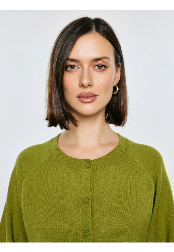 Big-Star - Kardigan damski z wiskozy zielony Suzana 301. Okazja: na co dzień. Kolor: zielony. Materiał: wiskoza. Długość rękawa: krótki rękaw. Styl: casual, elegancki, klasyczny