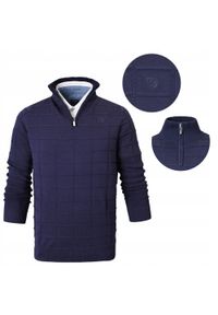 Elegancki Sweter Męski (Zamek) - Pako Jeans - Wysoki Dekolt, Granatowy. Kolor: niebieski. Materiał: bawełna. Styl: elegancki #6