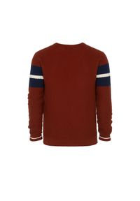 Ochnik - Sweter męski. Okazja: na co dzień. Kolor: czerwony. Materiał: bawełna. Długość: długie. Wzór: ze splotem. Styl: casual