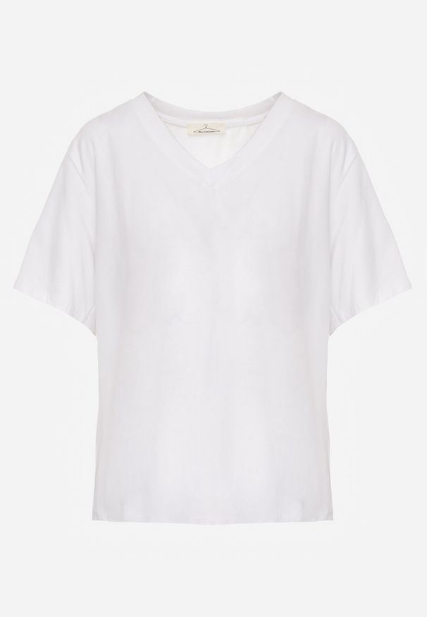 Born2be - Biały T-shirt z Bawełny z Trójkątnym Dekoltem Siliphe. Okazja: do pracy, na co dzień, na spotkanie biznesowe. Kolor: biały. Materiał: bawełna. Styl: elegancki, biznesowy, casual