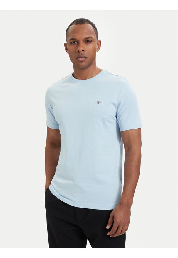 GANT - Gant T-Shirt Shield 2003184 Niebieski jasny Regular Fit. Kolor: niebieski. Materiał: bawełna
