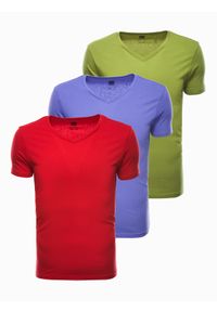 Ombre Clothing - Zestaw koszulek bawełnianych V-NECK 3-pak - mix V3 Z29 - XXL. Kolor: czerwony. Materiał: bawełna #1