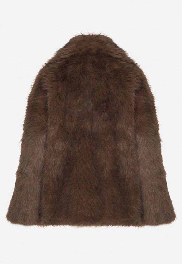 Born2be - Brązowa Kurtka Futerko o Dwurzędowym Kroju Oversize Nevisa. Okazja: na spotkanie biznesowe, do pracy. Kolor: brązowy. Materiał: futro. Sezon: zima, jesień. Styl: biznesowy