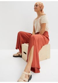 bonprix - Spodnie z lejącej wiskozy. Kolor: brązowy. Materiał: wiskoza #2