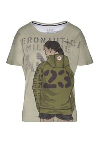 Oliwkowy t-shirt z nadrukiem Aeronautica Militare. Kolor: oliwkowy. Materiał: bawełna. Wzór: nadruk