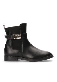 TOMMY HILFIGER - Botki Tommy Hilfiger Chelsea Boot Black T4A5-33048-0036999-999 czarne. Wysokość cholewki: za kostkę. Zapięcie: sprzączka. Kolor: czarny. Materiał: skóra, materiał. Szerokość cholewki: normalna. Wzór: gładki, aplikacja. Sezon: zima, jesień