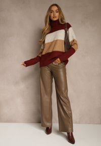 Renee - Bordowy Oversizowy Golf z Dodatkiem Kaszmiru w Szerokie Paski Nemeana. Typ kołnierza: golf. Kolor: czerwony. Materiał: kaszmir. Wzór: paski. Styl: elegancki #3