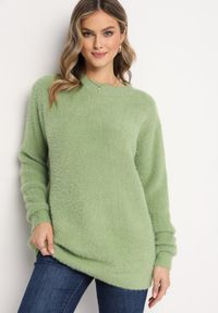 Born2be - Jasnozielony Klasyczny Sweter z Puchatego Materiału Oversize Miarra. Kolor: zielony. Materiał: materiał. Styl: klasyczny #5