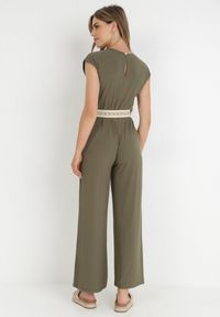 Born2be - Ciemnozielony Kombinezon z Paskiem Thalaera. Kolor: zielony. Materiał: prążkowany, dzianina. Długość rękawa: krótki rękaw. Długość: krótkie. Wzór: jednolity. Sezon: lato. Styl: boho #2