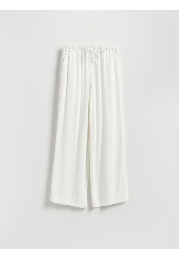 Reserved - Luźne spodnie z domieszką lnu - złamana biel. Materiał: len