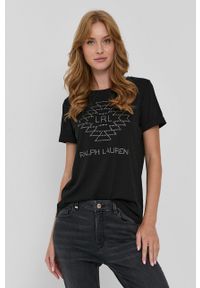 Lauren Ralph Lauren T-shirt damski kolor czarny. Okazja: na co dzień. Kolor: czarny. Materiał: dzianina. Wzór: aplikacja. Styl: casual #1