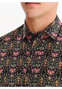 Pako Lorente - PAKO LORENTE - Czarna koszula w kolorowe kwiaty. Kolor: czarny. Materiał: bawełna, elastan. Długość rękawa: długi rękaw. Długość: długie. Wzór: kolorowy, kwiaty #6