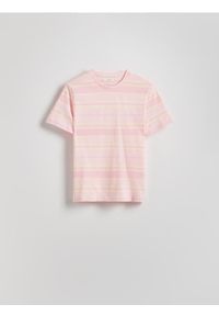 Reserved - T-shirt w paski - różowy. Kolor: różowy. Materiał: bawełna. Wzór: paski