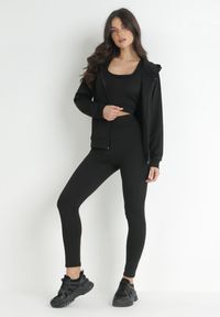 Born2be - Czarny Komplet Sportowy 3-częściowy Bluza Legginsy i Top Fika. Kolor: czarny. Sport: turystyka piesza