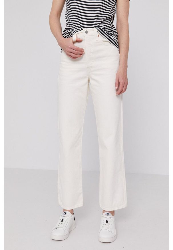 Levi's® - Levi's jeansy Ribcage damskie high waist. Okazja: na spotkanie biznesowe. Stan: podwyższony. Kolor: beżowy. Styl: biznesowy