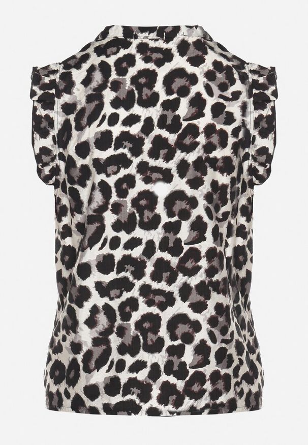 Born2be - Biało-Czarna Wiskozowa Koszula z Falbankami Zellio. Okazja: na imprezę. Typ kołnierza: kołnierz z falbankami. Kolor: czarny. Materiał: wiskoza. Długość rękawa: krótki rękaw. Długość: krótkie. Styl: elegancki